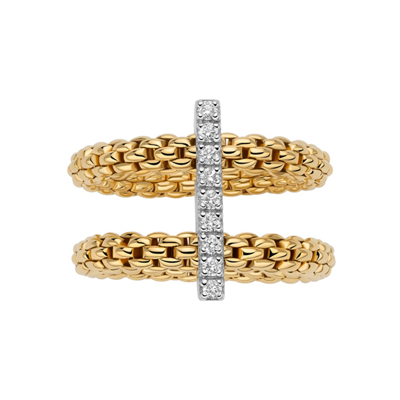 Prima 18ct Yellow Gold Double Mesh Diamond Set Ring