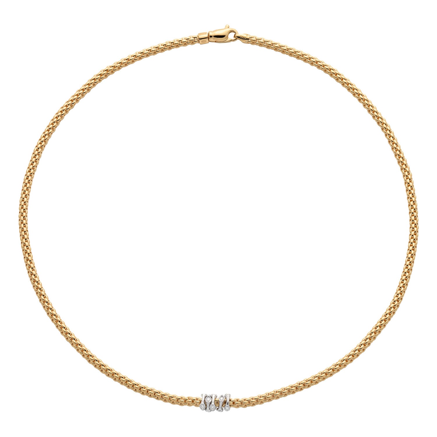 FOPE Prima 18ct Yellow Gold Necklet With Five Diamond Set Rondels - Berry's Jewellers