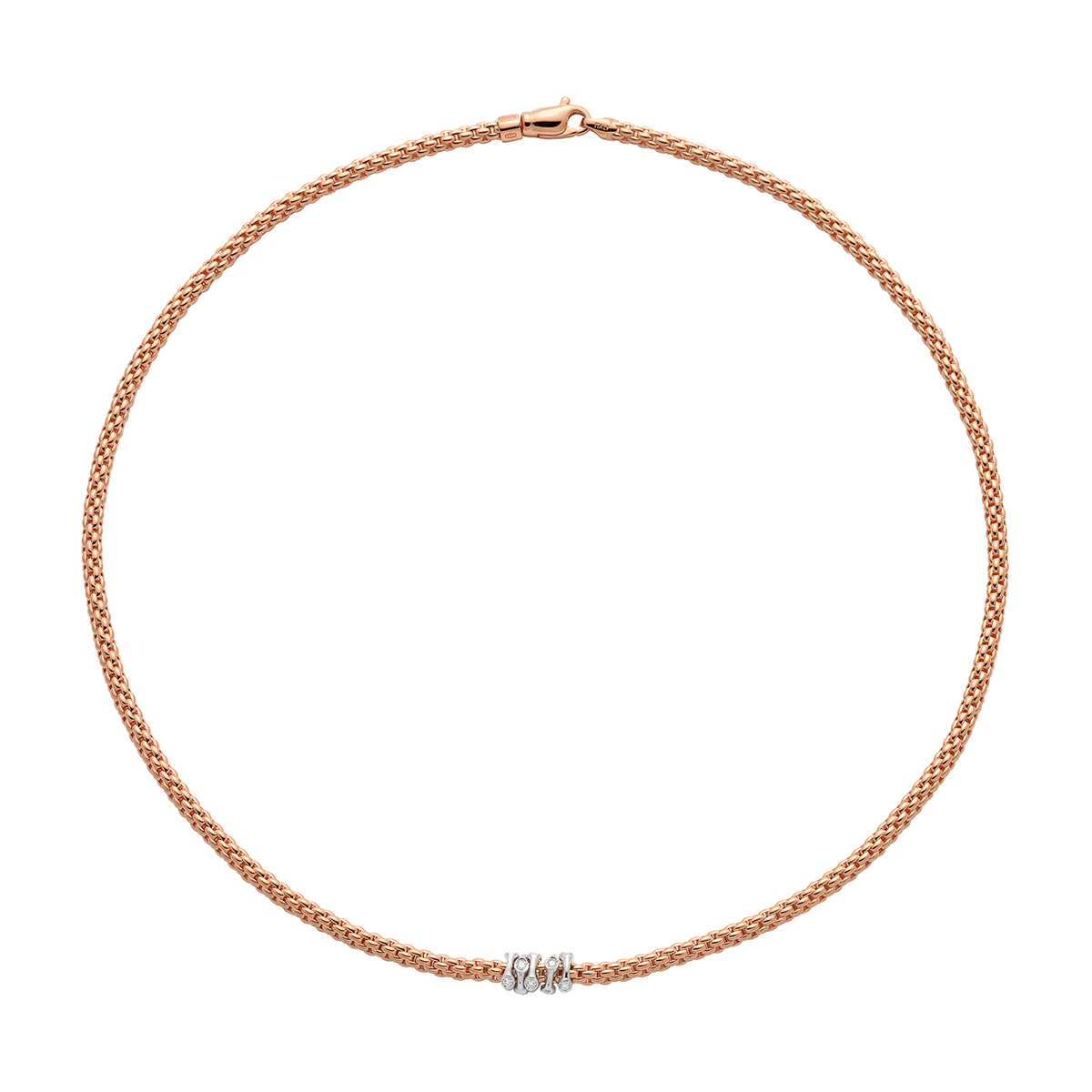 Prima 18ct Rose Gold Necklace With Five Diamond Set Rondels