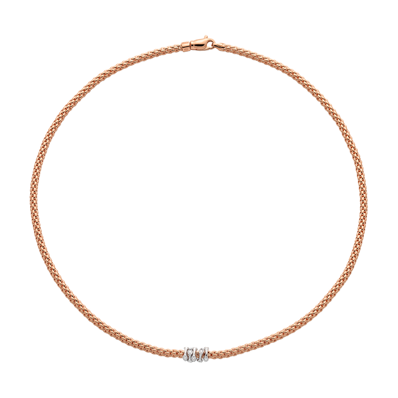 Prima 18ct Rose Gold Necklace With Five Diamond Set Rondels