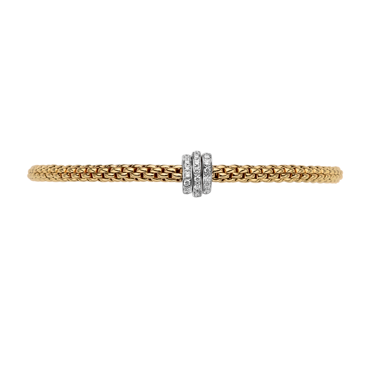 FOPE Prima 18ct Yellow Gold Bracelet With Three Pavé Set Diamond Rondels - Berry's Jewellers