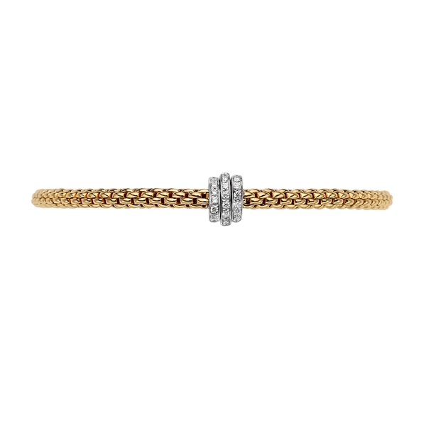 FOPE Prima 18ct Yellow Gold Bracelet With Three Pavé Set Diamond Rondels - Berry's Jewellers