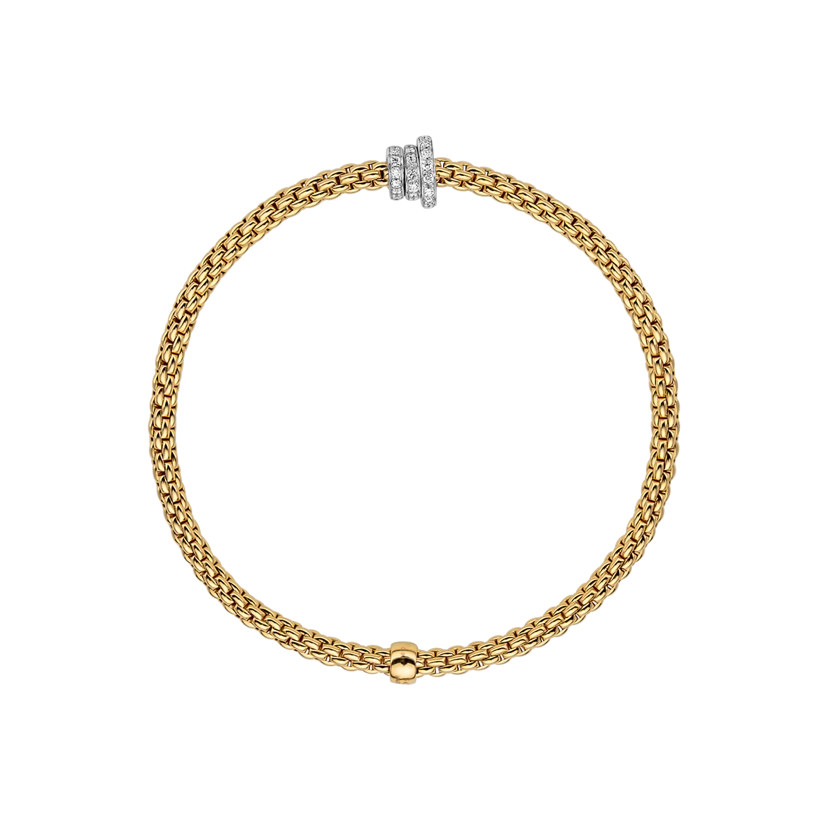 FOPE Prima 18ct Yellow Gold Bracelet With Three Pavé Set Diamond Rondels - Berry's Jewellers