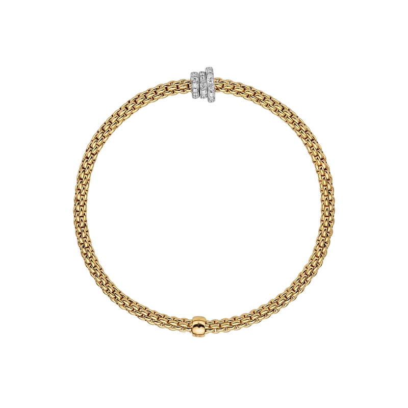 FOPE Prima 18ct Yellow Gold Bracelet With Three Pavé Set Diamond Rondels - Berry's Jewellers