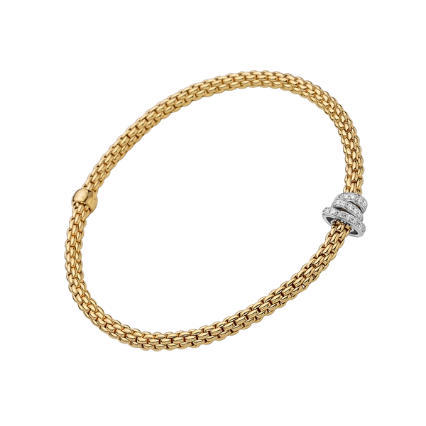 FOPE Prima 18ct Yellow Gold Bracelet With Three Pavé Set Diamond Rondels - Berry's Jewellers
