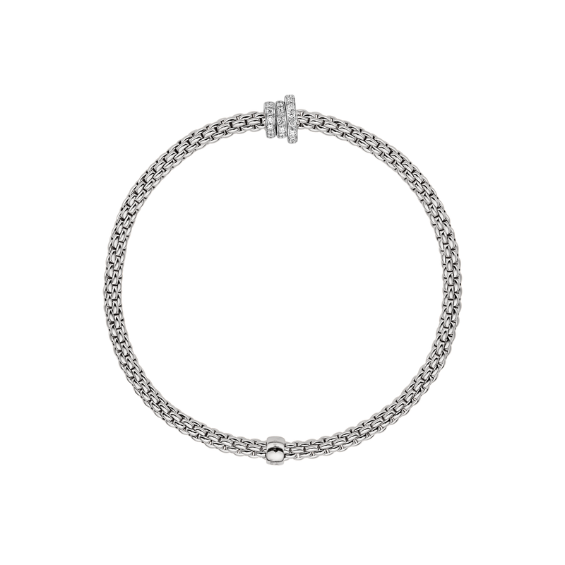 FOPE Prima 18ct White Gold Bracelet With Three Pavé Set Diamond Rondels - Berry's Jewellers