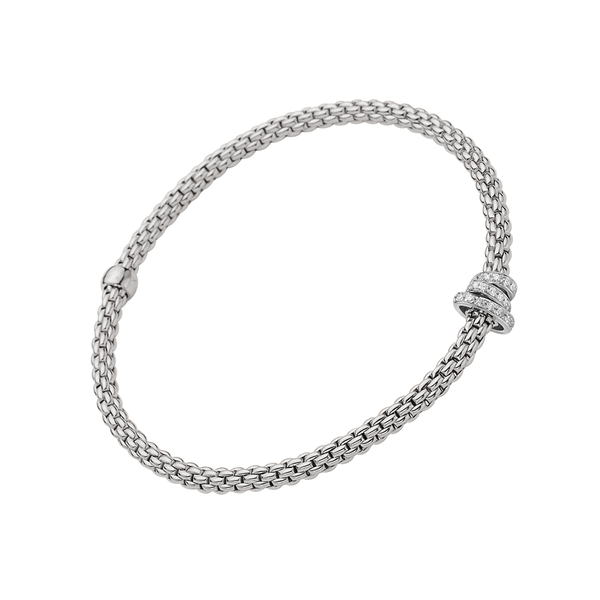 FOPE Prima 18ct White Gold Bracelet With Three Pavé Set Diamond Rondels - Berry's Jewellers