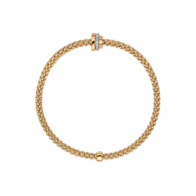FOPE Prima 18ct Yellow Gold Bracelet With Diamond Set And Plain Rondels - Berry's Jewellers
