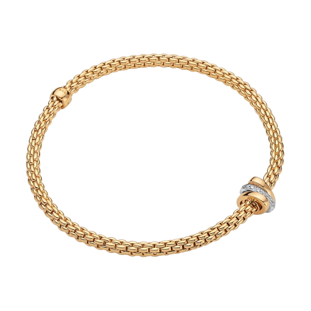 FOPE Prima 18ct Yellow Gold Bracelet With Diamond Set And Plain Rondels - Berry's Jewellers