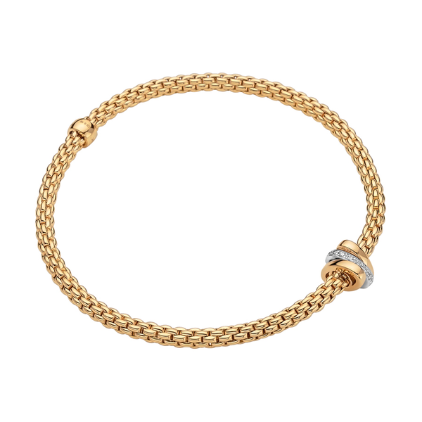 FOPE Prima 18ct Yellow Gold Bracelet With Diamond Set And Plain Rondels - Berry's Jewellers