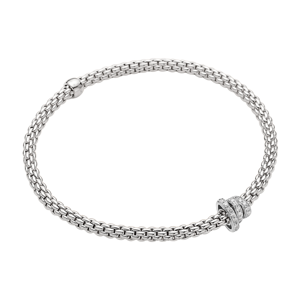 FOPE Prima 18ct White Gold Bracelet With Three Pavé Set Diamond Rondels - Berry's Jewellers