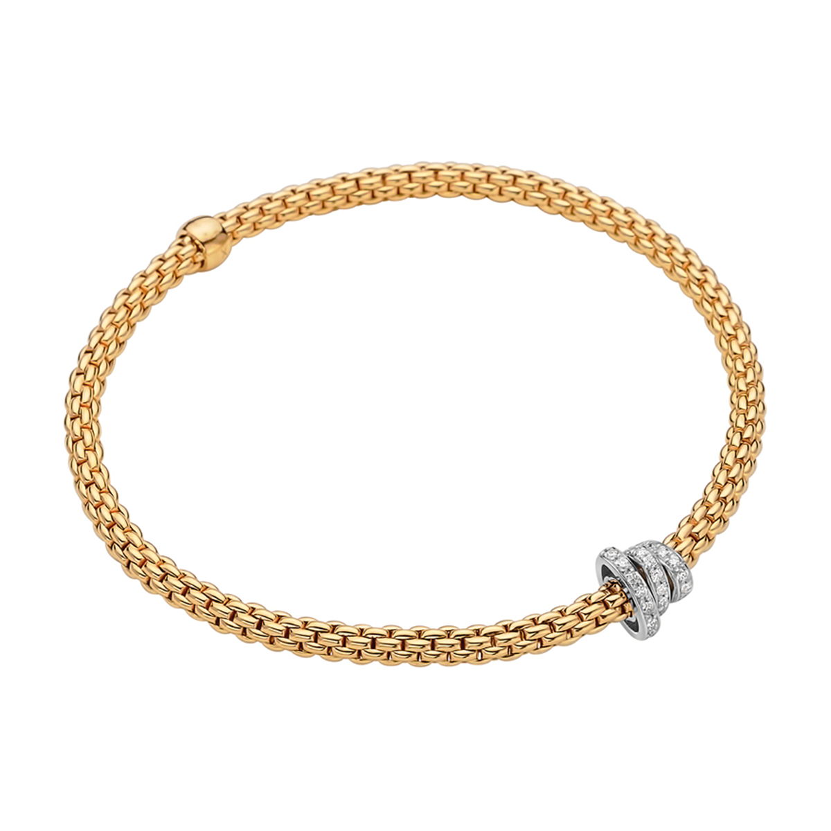 FOPE Prima 18ct Yellow Gold Bracelet With Three Pavé Set Diamond Rondels - Berry's Jewellers