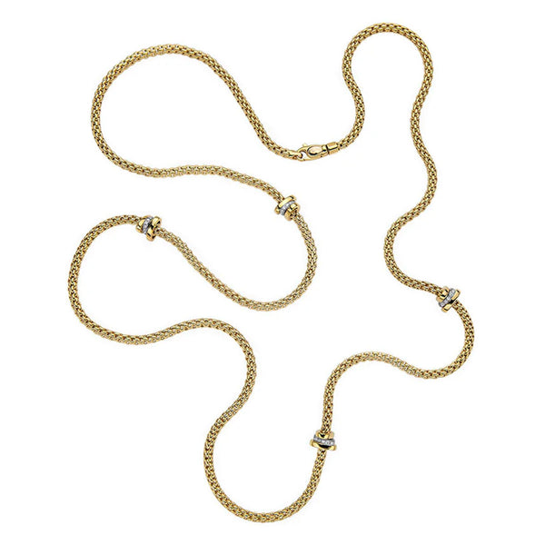FOPE Prima 18ct Yellow Gold Long Necklace With Plain & Diamond Set Rondels - Berry's Jewellers