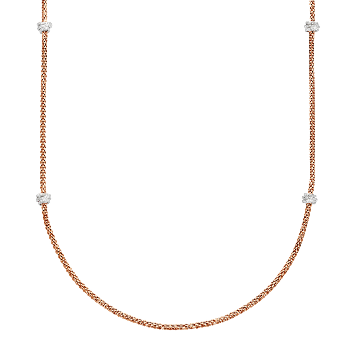 FOPE Prima 18ct Rose Gold Long Necklace With Pavé Set Diamond Rondels - Berry's Jewellers