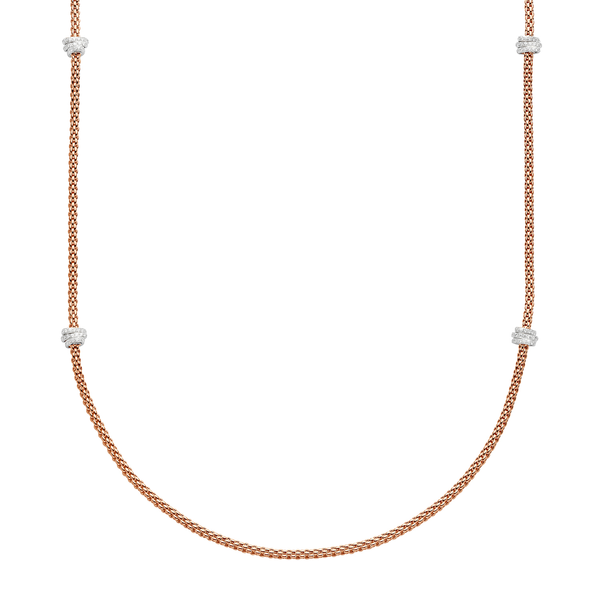 FOPE Prima 18ct Rose Gold Long Necklace With Pavé Set Diamond Rondels - Berry's Jewellers