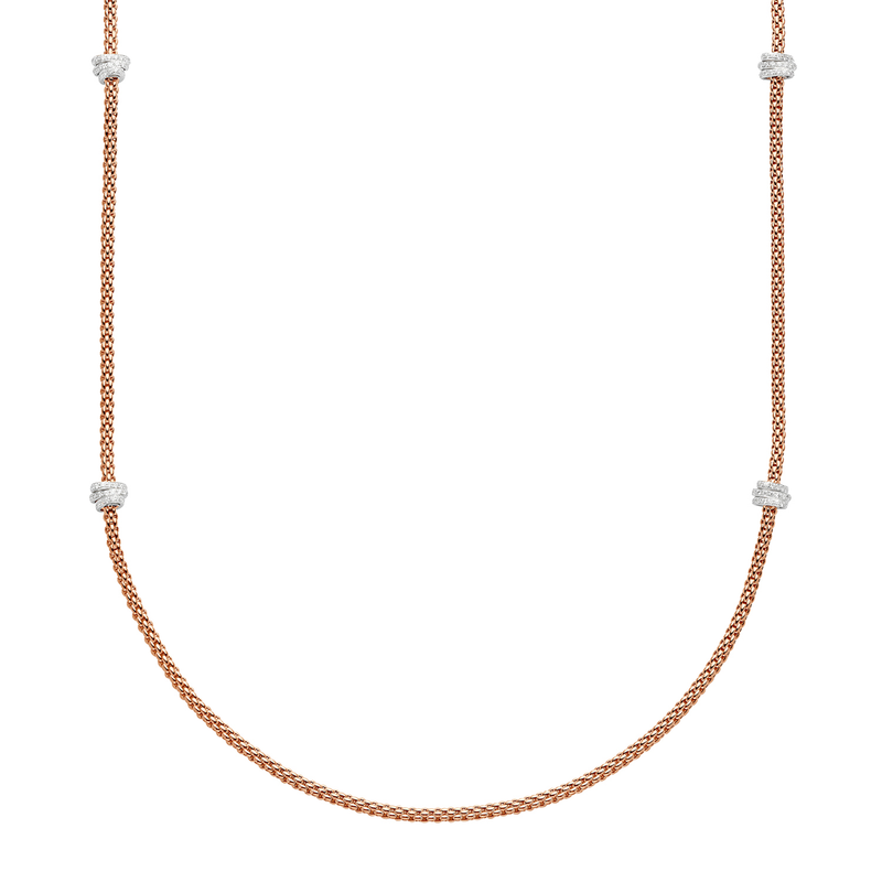 FOPE Prima 18ct Rose Gold Long Necklace With Pavé Set Diamond Rondels - Berry's Jewellers