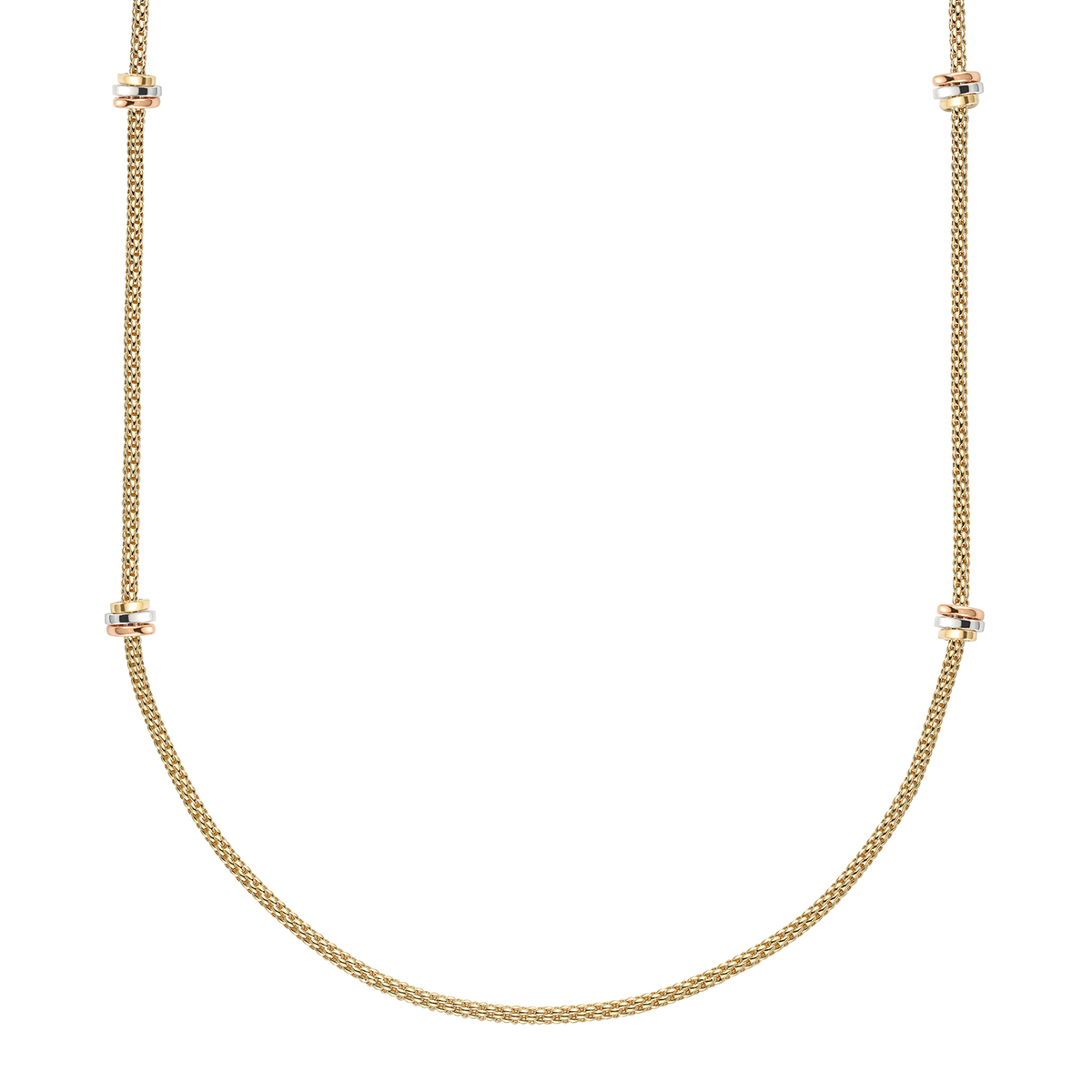FOPE Prima 18ct Yellow Gold Long Necklace With Multi-Tone Gold Rondels - Berry's Jewellers
