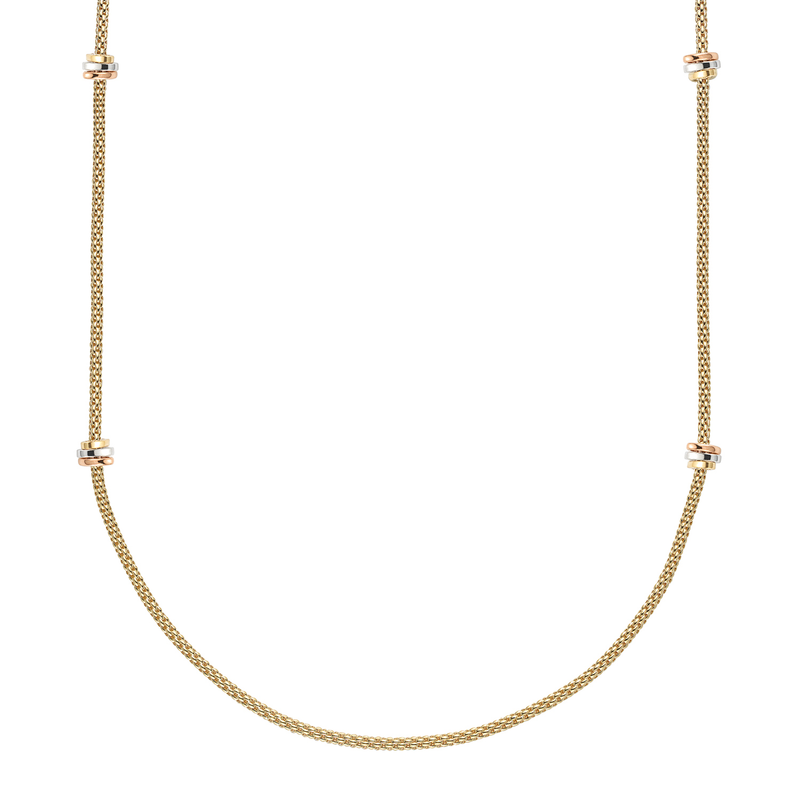 FOPE Prima 18ct Yellow Gold Long Necklace With Multi-Tone Gold Rondels - Berry's Jewellers