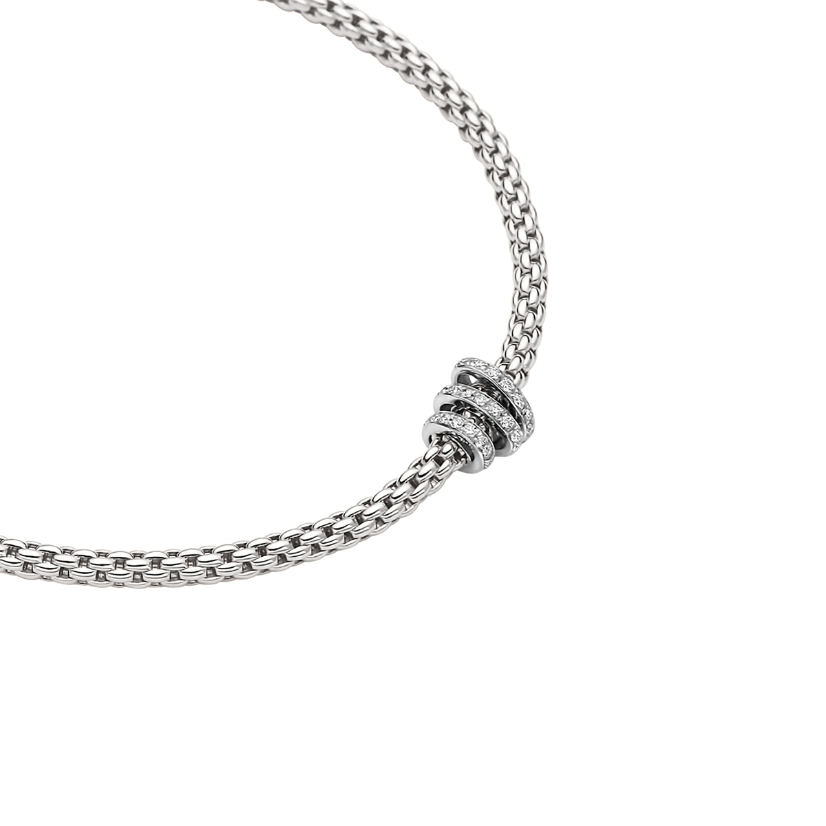 FOPE Prima 18ct White Gold Necklace With Three Diamond Set Rondels - Berry's Jewellers