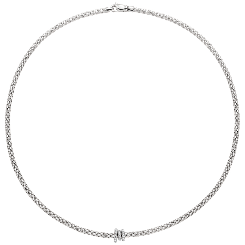 FOPE Prima 18ct White Gold Necklace With Three Diamond Set Rondels - Berry's Jewellers