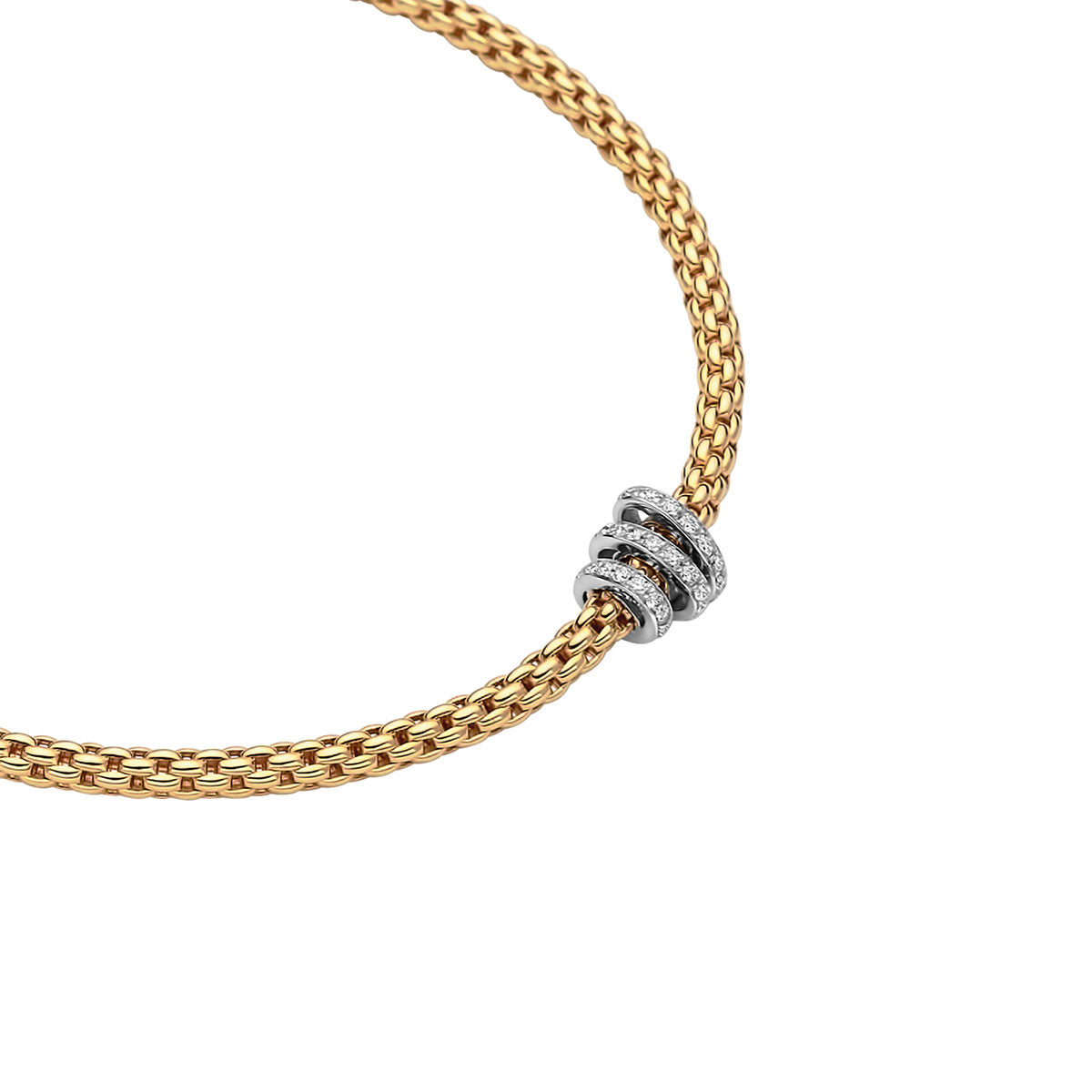 FOPE Prima 18ct Yellow Gold Necklace With Three Diamond Set Rondels - Berry's Jewellers