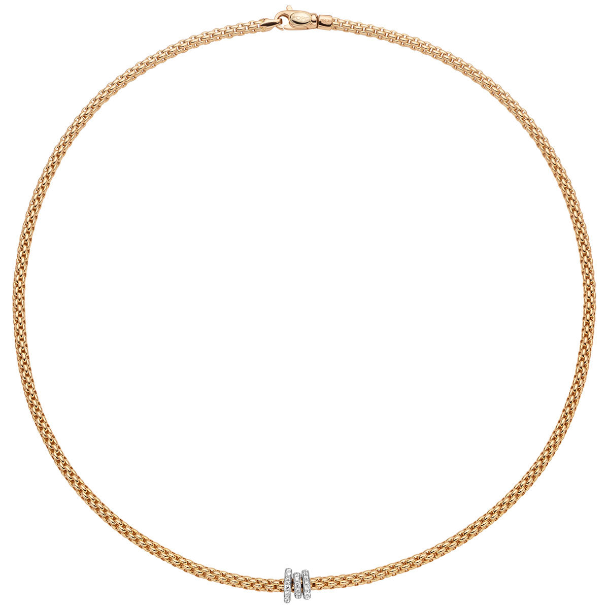FOPE Prima 18ct Yellow Gold Necklace With Three Diamond Set Rondels - Berry's Jewellers