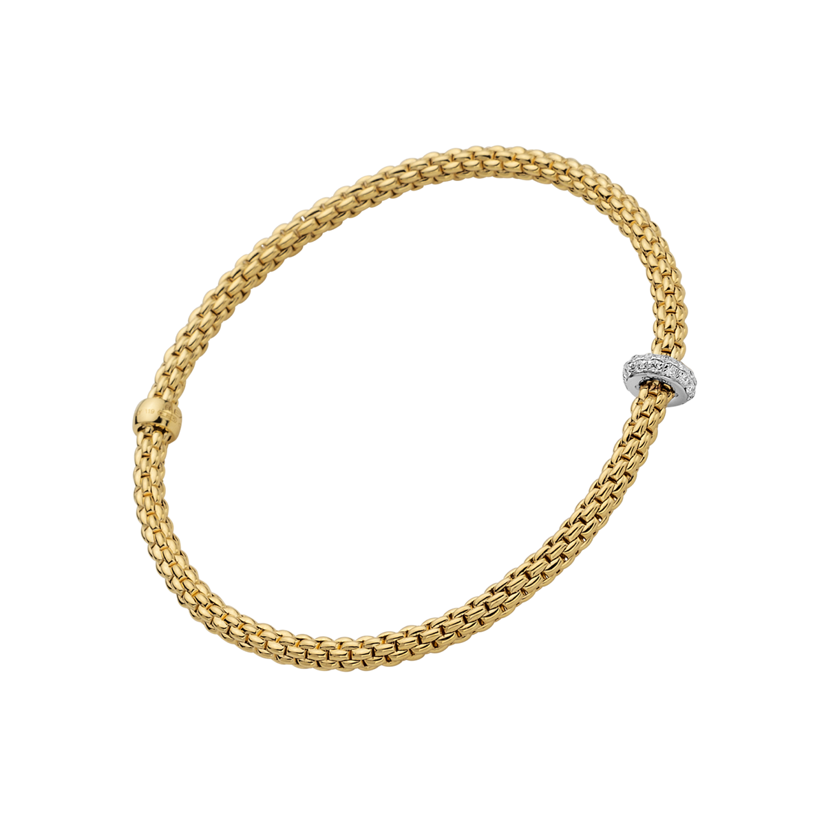 FOPE Prima 18ct Yellow Gold Bracelet With Pavé Diamond Set Rondel - Berry's Jewellers