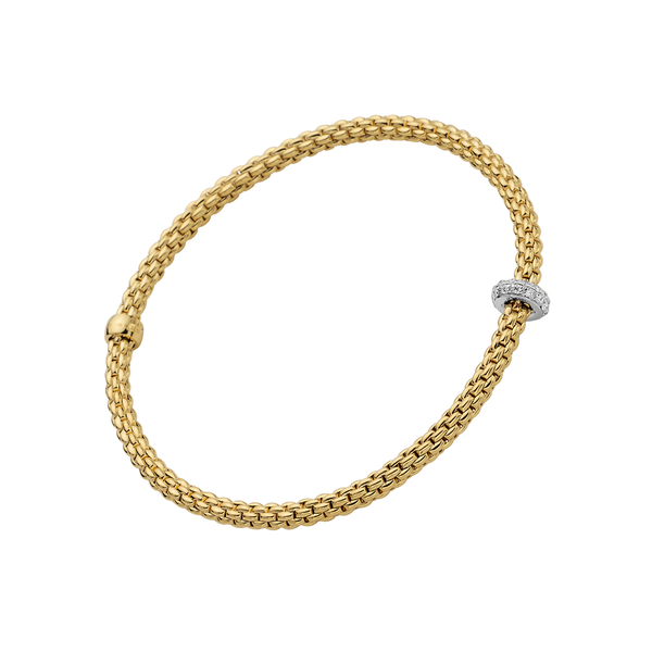FOPE Prima 18ct Yellow Gold Bracelet With Pavé Diamond Set Rondel - Berry's Jewellers