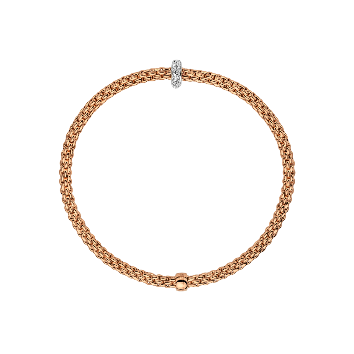 FOPE Prima 18ct Rose Gold Bracelet With Pavé Diamond Set Rondel - Berry's Jewellers