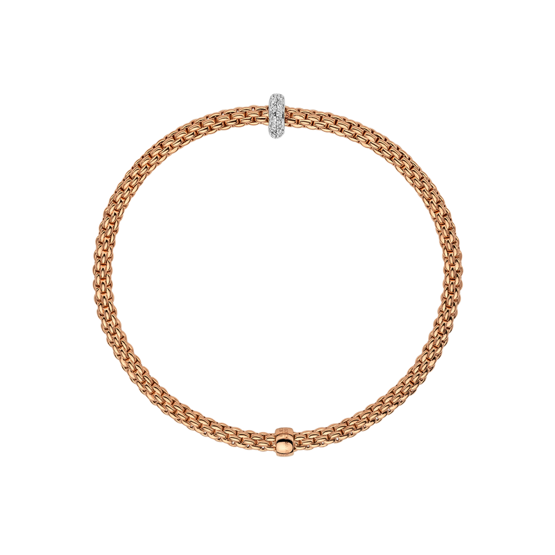 FOPE Prima 18ct Rose Gold Bracelet With Pavé Diamond Set Rondel - Berry's Jewellers