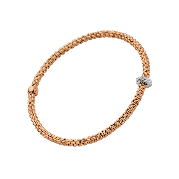 FOPE Prima 18ct Rose Gold Bracelet With Pavé Diamond Set Rondel - Berry's Jewellers