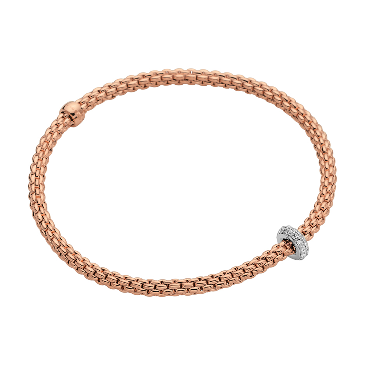 FOPE Prima 18ct Rose Gold Bracelet With Pavé Diamond Set Rondel - Berry's Jewellers