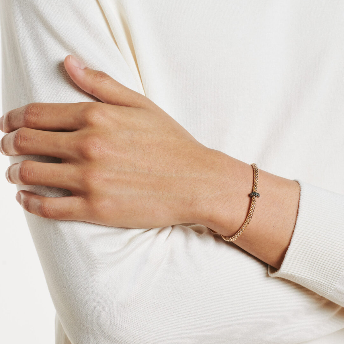 FOPE Flex'it 18ct Rose Gold Prima Bracelet With Pave Set Black Diamond Rondle - Berry's Jewellers