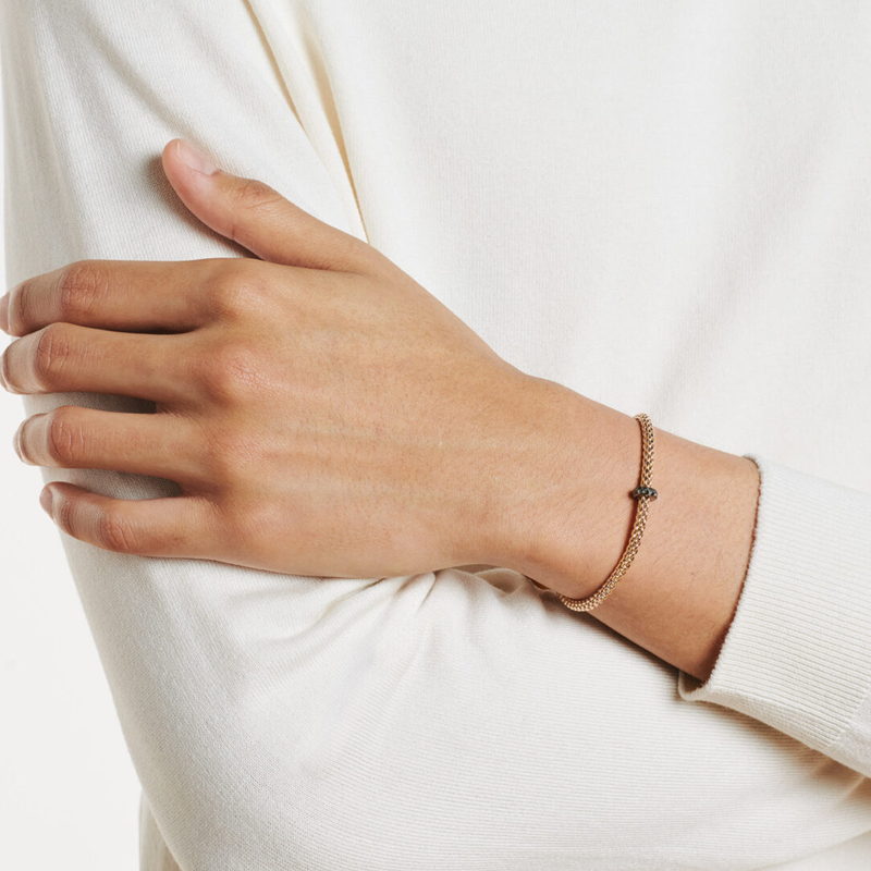 FOPE Flex'it 18ct Rose Gold Prima Bracelet With Pave Set Black Diamond Rondle - Berry's Jewellers