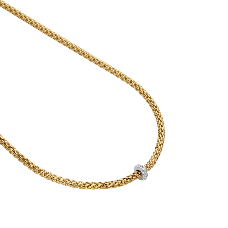 FOPE Prima 18ct Yellow Gold Necklace With Pavé Diamond Set Rondel - Berry's Jewellers