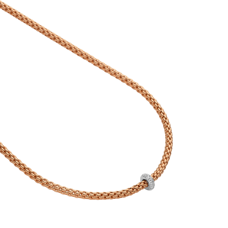 FOPE Prima 18ct Rose Gold Necklace With Pavé Set Diamond Rondel - Berry's Jewellers