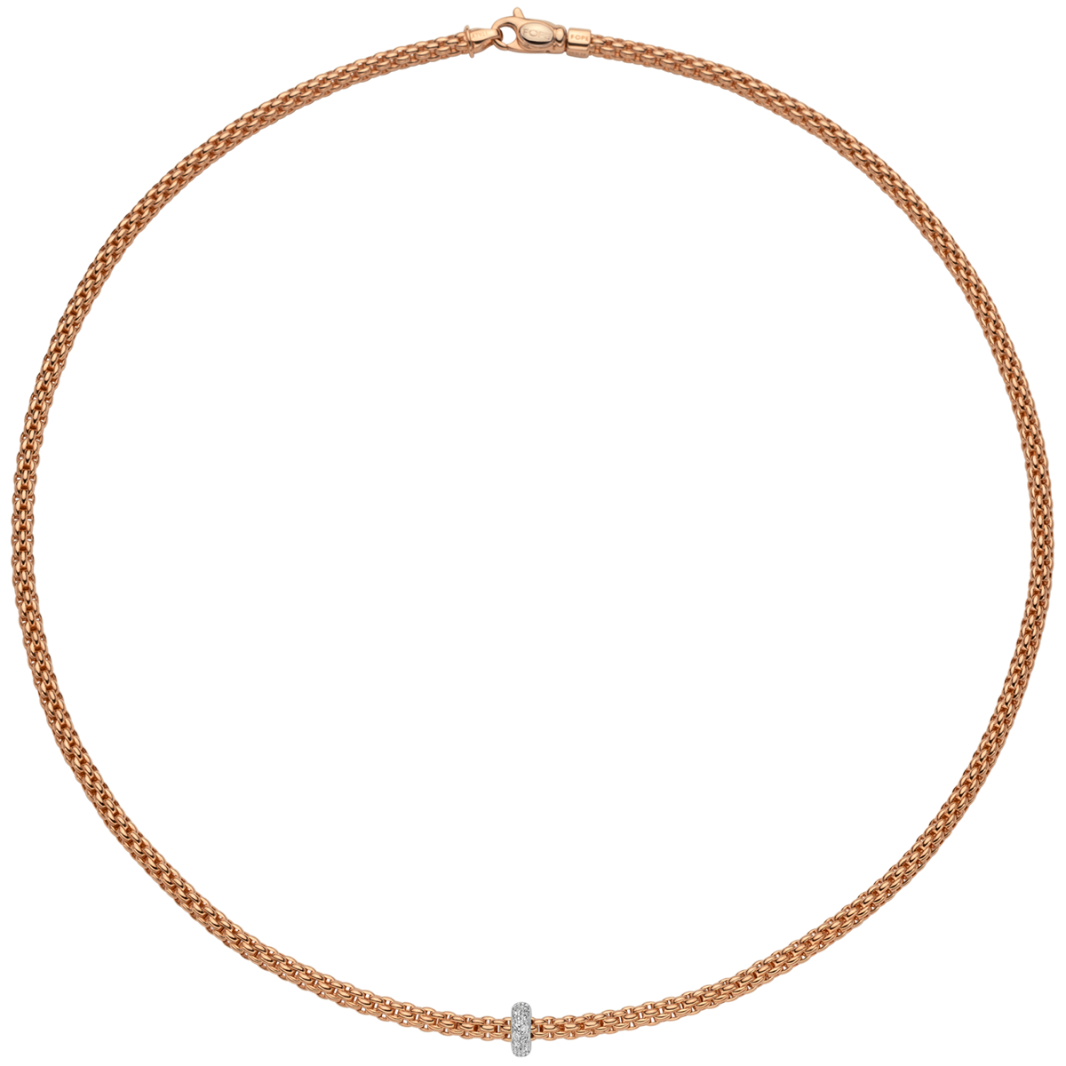 FOPE Prima 18ct Rose Gold Necklace With Pavé Set Diamond Rondel - Berry's Jewellers