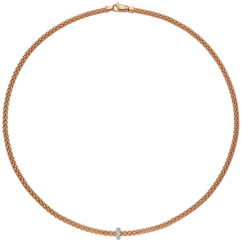 FOPE Prima 18ct Rose Gold Necklace With Pavé Set Diamond Rondel - Berry's Jewellers