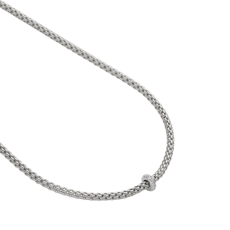 FOPE Prima 18ct White Gold Necklace With Pavé Diamond Set Rondel - Berry's Jewellers