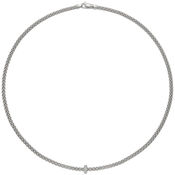 FOPE Prima 18ct White Gold Necklace With Pavé Diamond Set Rondel - Berry's Jewellers