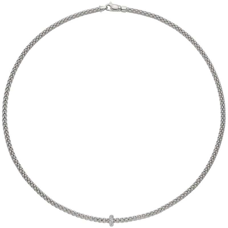 FOPE Prima 18ct White Gold Necklace With Pavé Diamond Set Rondel - Berry's Jewellers