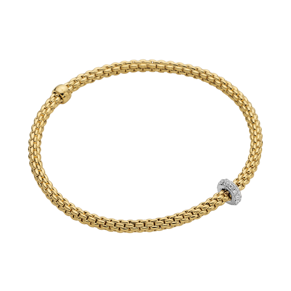 Prima 18ct Yellow Gold Bracelet With Pave Diamond Set Rondel