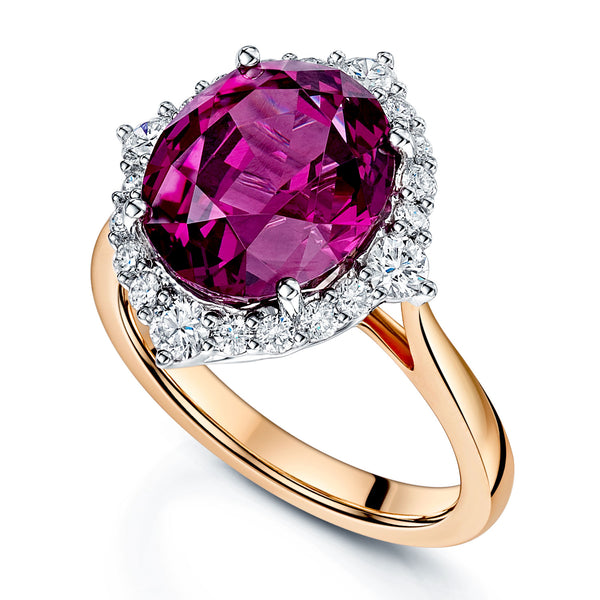 Berry's 18ct Rose & White Gold Oval Cut Umbalite Garnet In A Diamond Halo Setting Ring - Berry's Jewellers