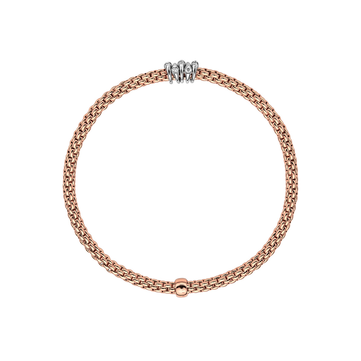 FOPE Prima 18ct Rose Gold Bracelet With Five Diamond Set Rondels - Berry's Jewellers
