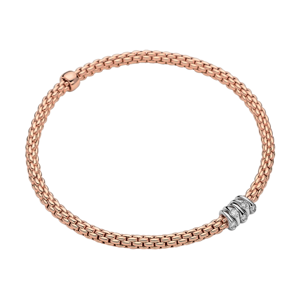 FOPE Prima 18ct Rose Gold Bracelet With Five Diamond Set Rondels - Berry's Jewellers