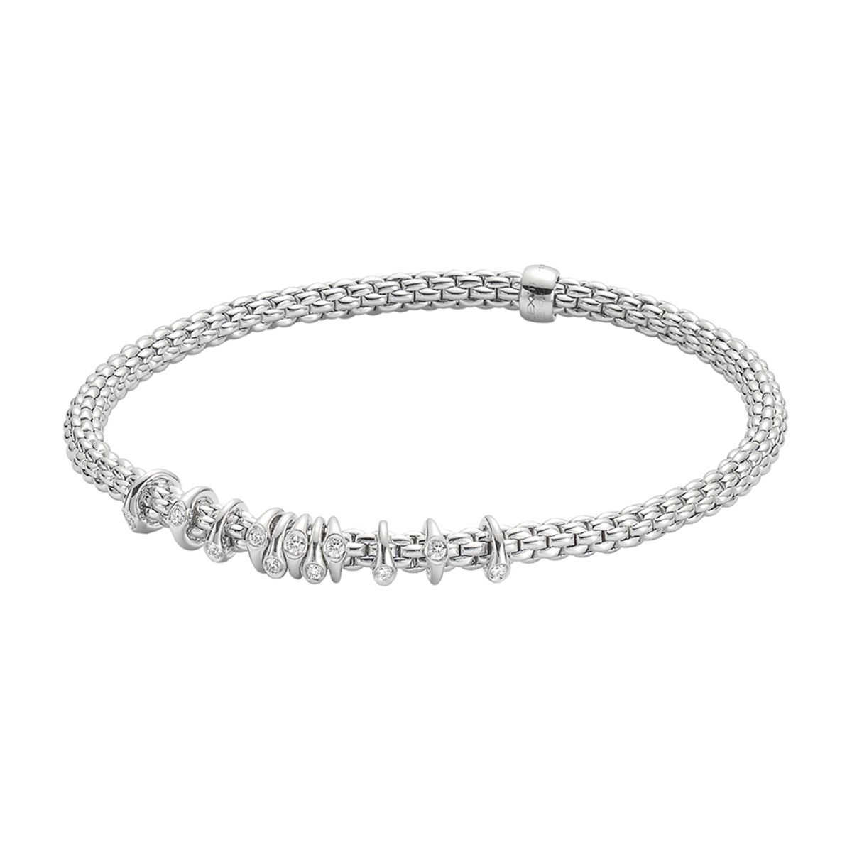 FOPE Prima 18ct White Gold Bracelet With Pave Diamond Set Rondels - Berry's Jewellers