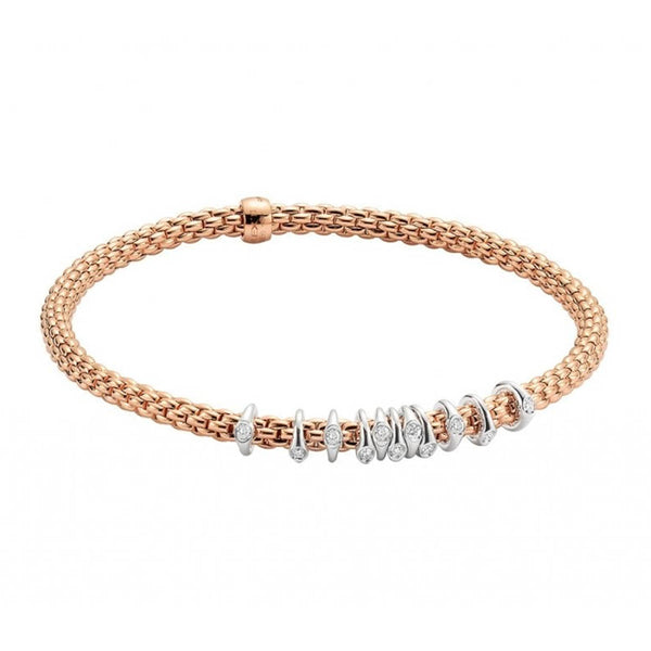 FOPE Prima 18ct Rose Gold Bracelet With Eleven Diamond Set Rondels - Berry's Jewellers