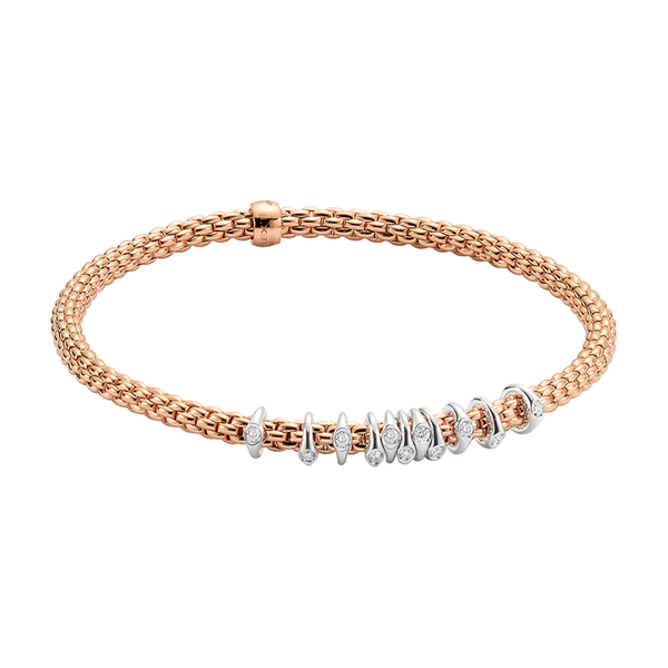 FOPE Prima 18ct Rose Gold Bracelet With Eleven Diamond Set Rondels - Berry's Jewellers