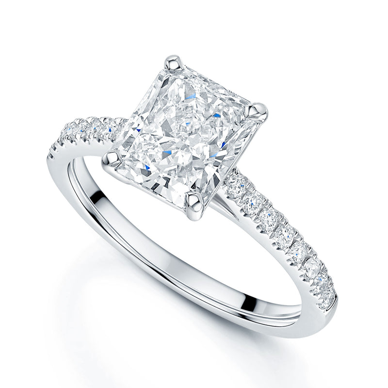 Berry's Platinum Radiant Cut Diamond Single Stone Ring With Diamond Shoulders - Berry's Jewellers