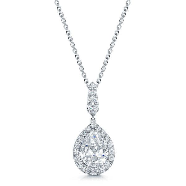 Berry's 18ct White Gold Pear Cut Diamond Necklace With a Halo Surround - Berry's Jewellers